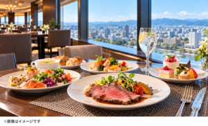 最上階から景色を眺めながら食事